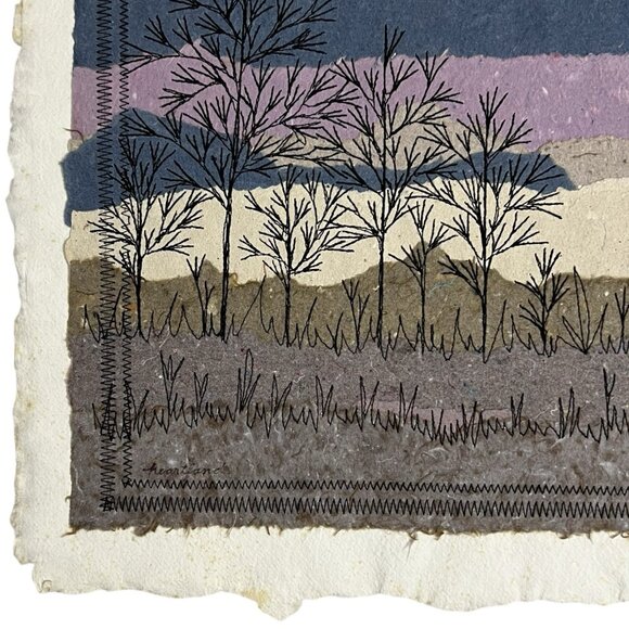 Heartland MP Marion Mixed Media Landscape • Handmade Paper & Stitched Art 18x18 - Picture 4 of 8